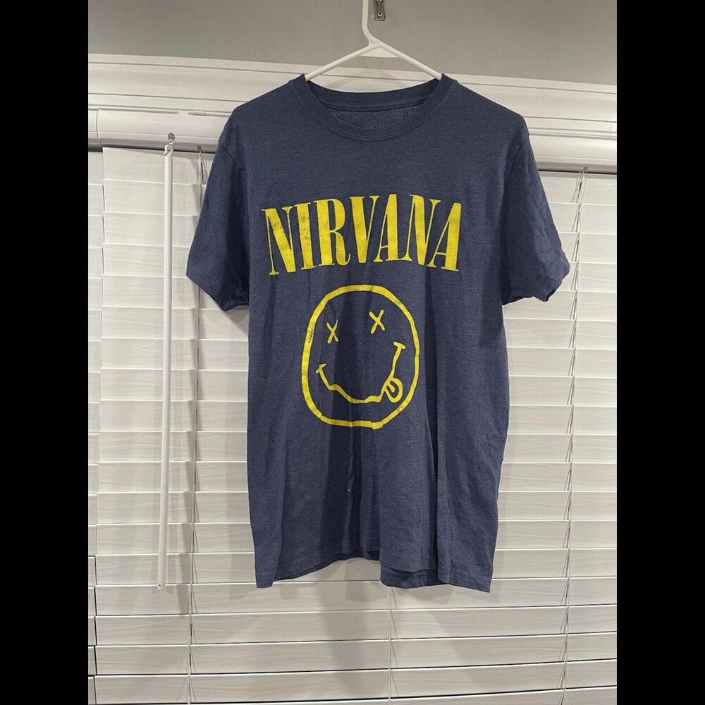 NIRVANA SMILEY FACE T SHIRT LOGO SIZE M BLUE